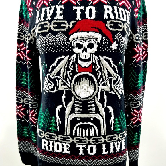 NWT Ugly Christmas Sweater Live to Ride Skeleton - Picture 6 of 7
